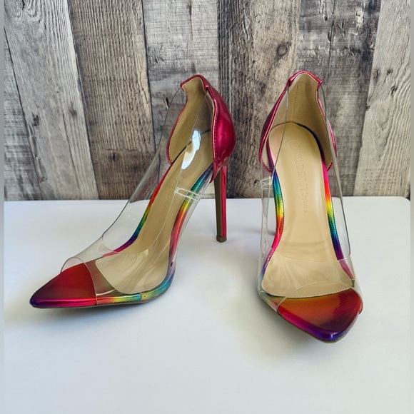 Wild Diva Multicolor Rainbow Clear Stiletto Pumps Sz 6.5 - Picture 2 of 6